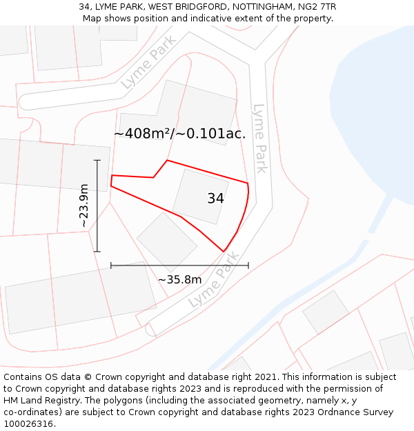 34, LYME PARK, WEST BRIDGFORD, NOTTINGHAM, NG2 7TR: Plot and title map