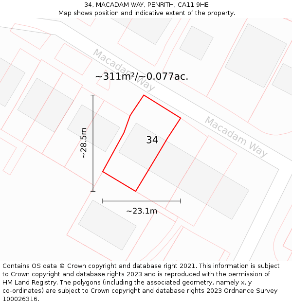 34, MACADAM WAY, PENRITH, CA11 9HE: Plot and title map