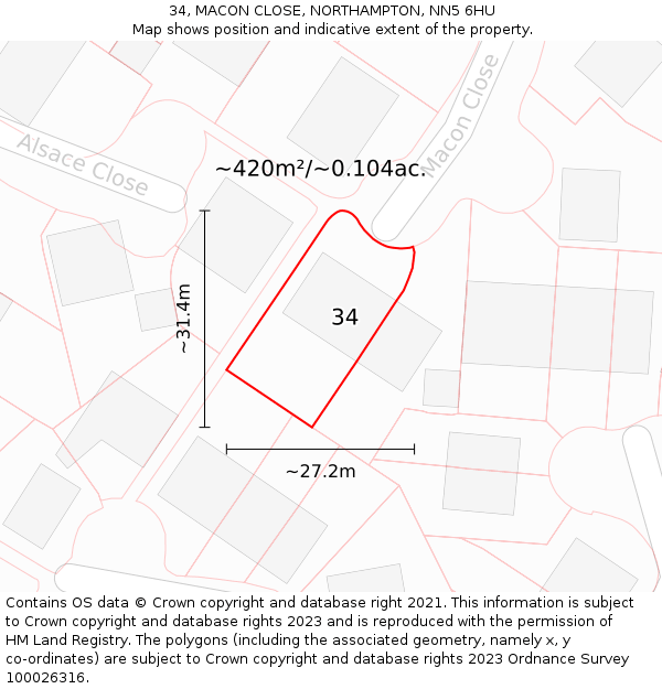 34, MACON CLOSE, NORTHAMPTON, NN5 6HU: Plot and title map