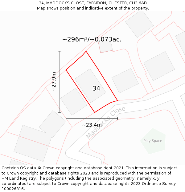 34, MADDOCKS CLOSE, FARNDON, CHESTER, CH3 6AB: Plot and title map