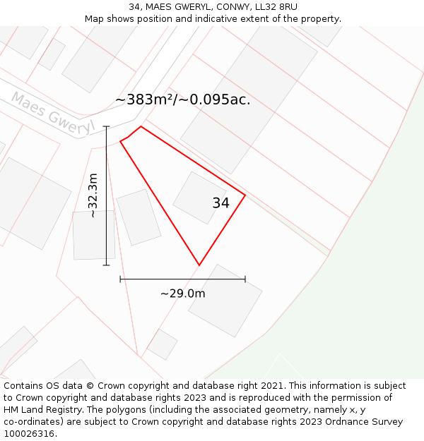 34, MAES GWERYL, CONWY, LL32 8RU: Plot and title map