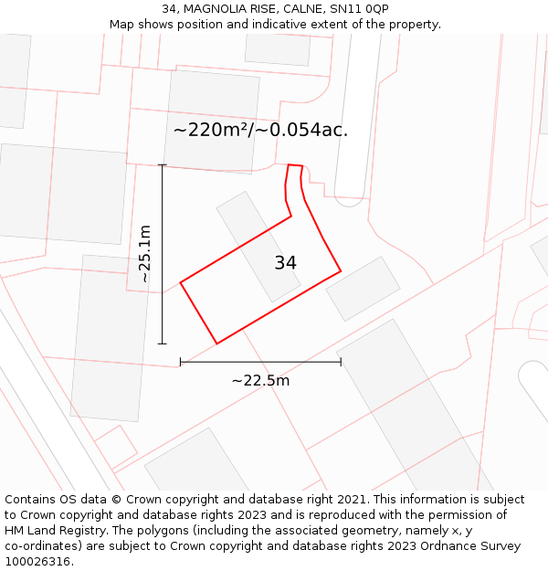 34, MAGNOLIA RISE, CALNE, SN11 0QP: Plot and title map