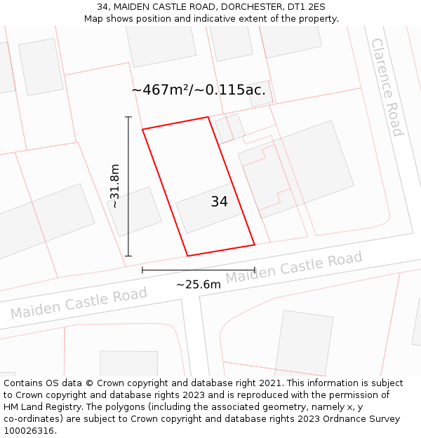 34, MAIDEN CASTLE ROAD, DORCHESTER, DT1 2ES: Plot and title map