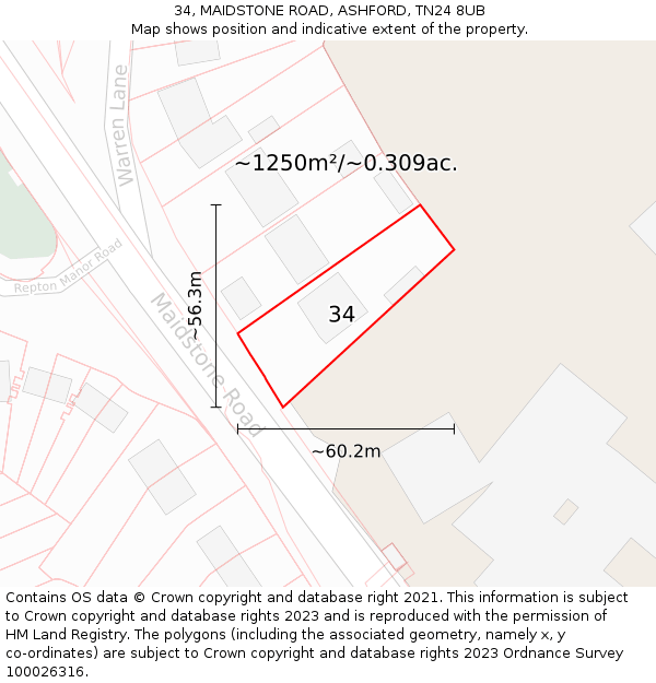 34, MAIDSTONE ROAD, ASHFORD, TN24 8UB: Plot and title map