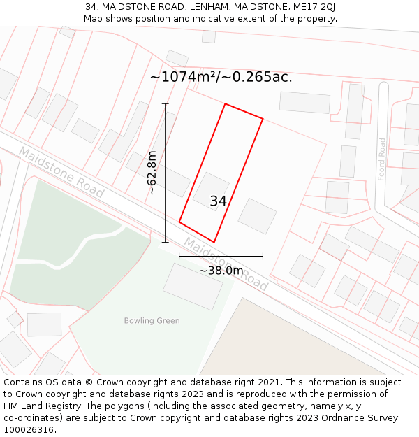 34, MAIDSTONE ROAD, LENHAM, MAIDSTONE, ME17 2QJ: Plot and title map