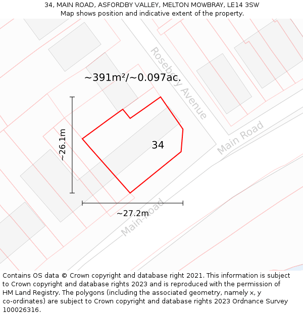 34, MAIN ROAD, ASFORDBY VALLEY, MELTON MOWBRAY, LE14 3SW: Plot and title map