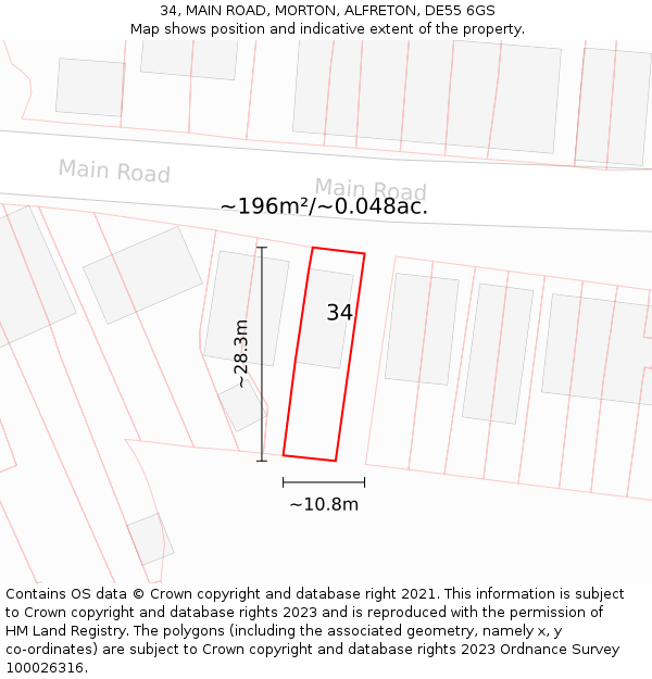 34, MAIN ROAD, MORTON, ALFRETON, DE55 6GS: Plot and title map