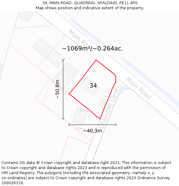 34, MAIN ROAD, QUADRING, SPALDING, PE11 4PS: Plot and title map