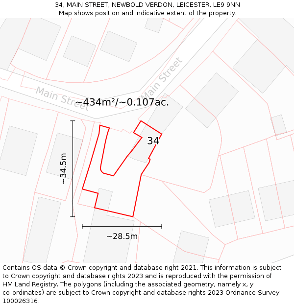 34, MAIN STREET, NEWBOLD VERDON, LEICESTER, LE9 9NN: Plot and title map