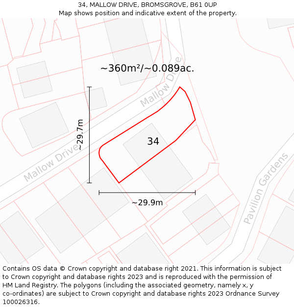 34, MALLOW DRIVE, BROMSGROVE, B61 0UP: Plot and title map