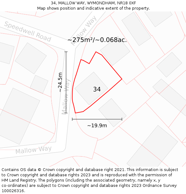 34, MALLOW WAY, WYMONDHAM, NR18 0XF: Plot and title map