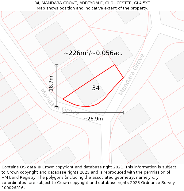 34, MANDARA GROVE, ABBEYDALE, GLOUCESTER, GL4 5XT: Plot and title map