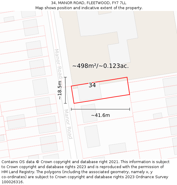 34, MANOR ROAD, FLEETWOOD, FY7 7LL: Plot and title map