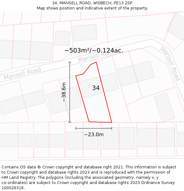 34, MANSELL ROAD, WISBECH, PE13 2SP: Plot and title map