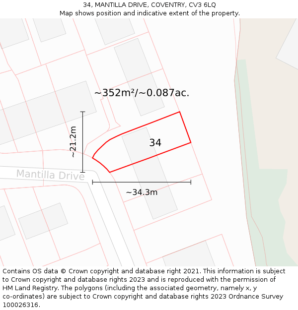 34, MANTILLA DRIVE, COVENTRY, CV3 6LQ: Plot and title map