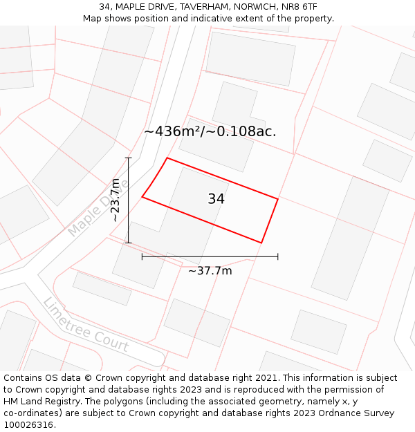 34, MAPLE DRIVE, TAVERHAM, NORWICH, NR8 6TF: Plot and title map