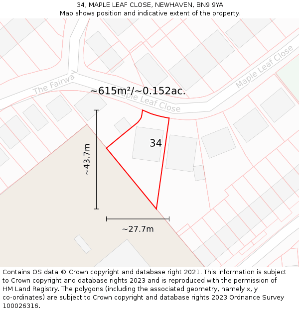 34, MAPLE LEAF CLOSE, NEWHAVEN, BN9 9YA: Plot and title map