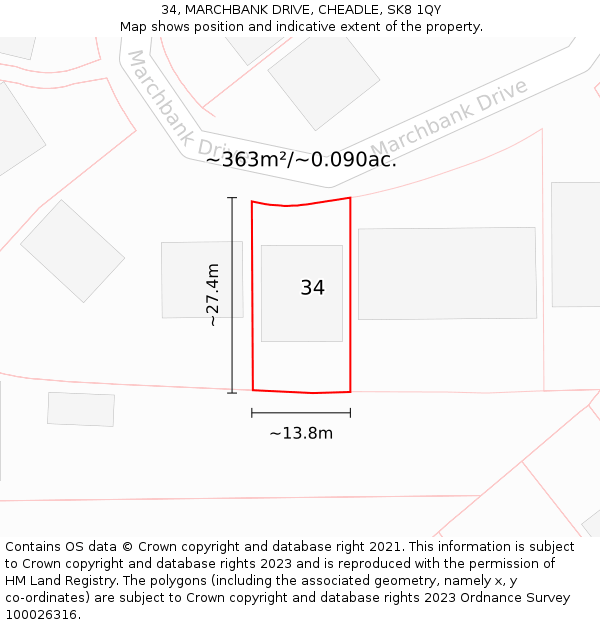 34, MARCHBANK DRIVE, CHEADLE, SK8 1QY: Plot and title map