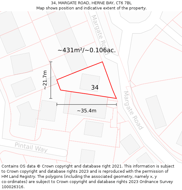 34, MARGATE ROAD, HERNE BAY, CT6 7BL: Plot and title map