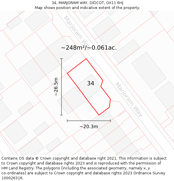 34, MARJORAM WAY, DIDCOT, OX11 6HJ: Plot and title map