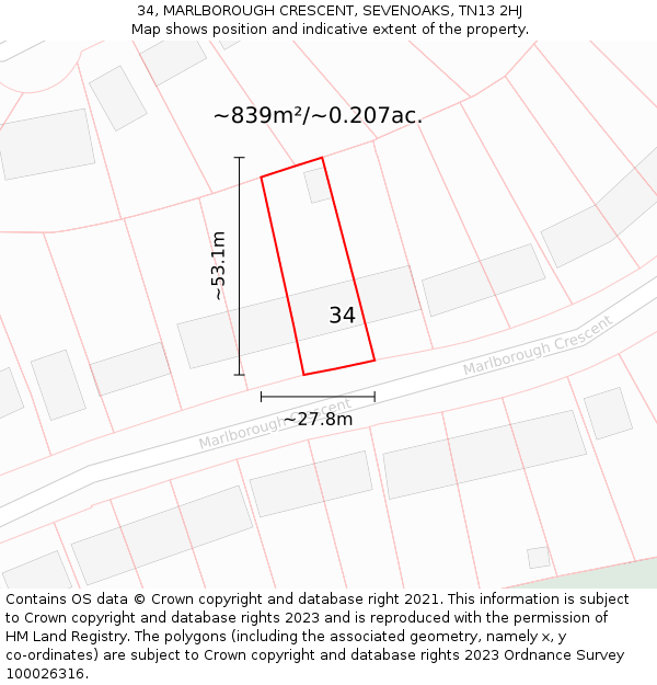 34, MARLBOROUGH CRESCENT, SEVENOAKS, TN13 2HJ: Plot and title map