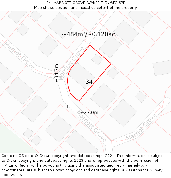 34, MARRIOTT GROVE, WAKEFIELD, WF2 6RP: Plot and title map