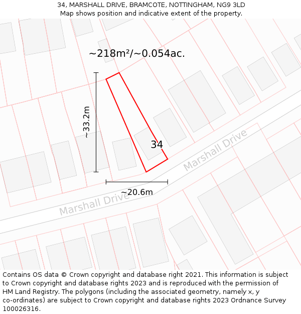 34, MARSHALL DRIVE, BRAMCOTE, NOTTINGHAM, NG9 3LD: Plot and title map