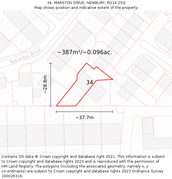 34, MARSTON DRIVE, NEWBURY, RG14 2SQ: Plot and title map