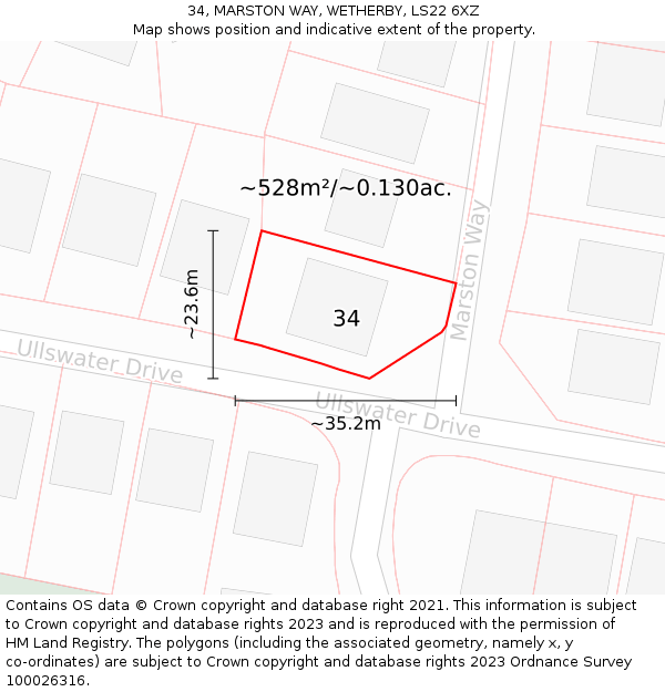 34, MARSTON WAY, WETHERBY, LS22 6XZ: Plot and title map