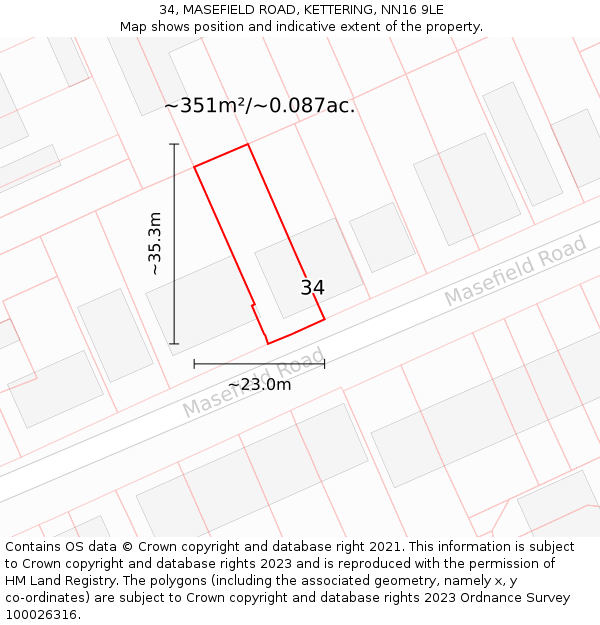 34, MASEFIELD ROAD, KETTERING, NN16 9LE: Plot and title map