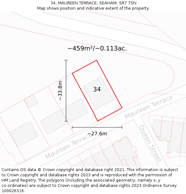 34, MAUREEN TERRACE, SEAHAM, SR7 7SN: Plot and title map