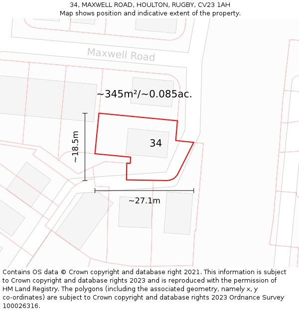 34, MAXWELL ROAD, HOULTON, RUGBY, CV23 1AH: Plot and title map