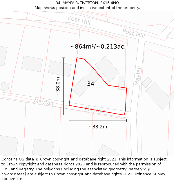 34, MAYFAIR, TIVERTON, EX16 4NQ: Plot and title map