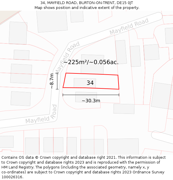 34, MAYFIELD ROAD, BURTON-ON-TRENT, DE15 0JT: Plot and title map