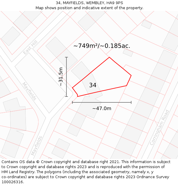 34, MAYFIELDS, WEMBLEY, HA9 9PS: Plot and title map