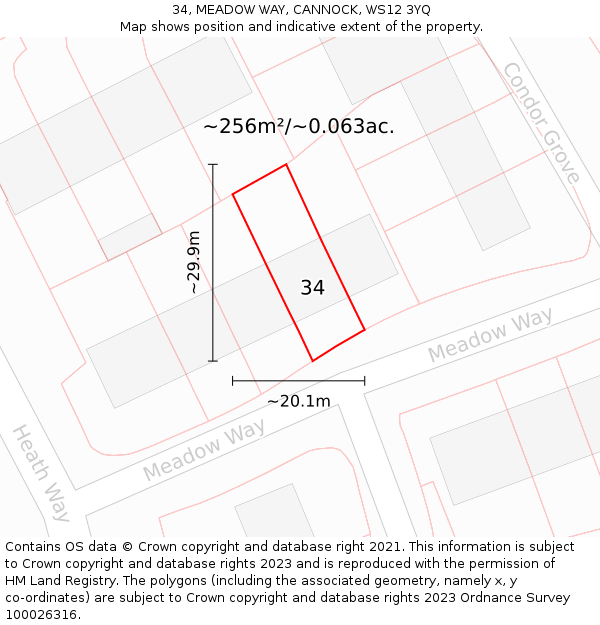 34, MEADOW WAY, CANNOCK, WS12 3YQ: Plot and title map