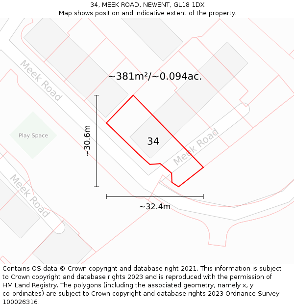 34, MEEK ROAD, NEWENT, GL18 1DX: Plot and title map