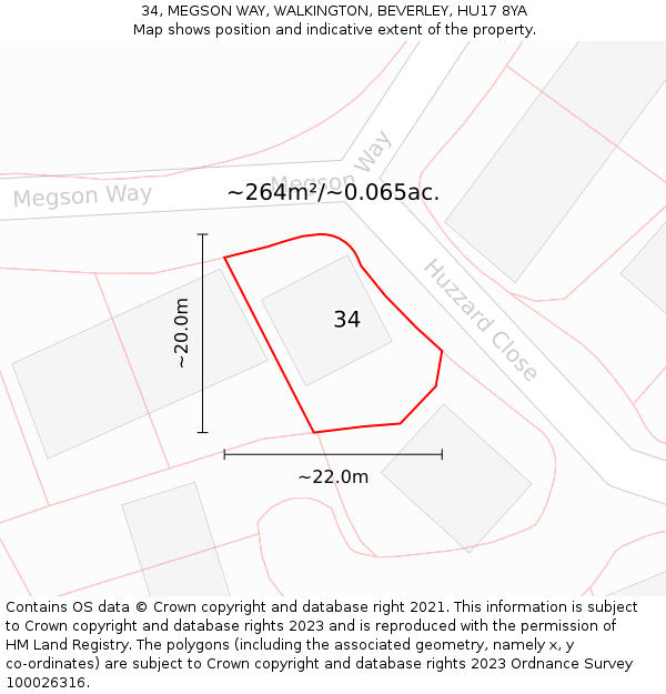 34, MEGSON WAY, WALKINGTON, BEVERLEY, HU17 8YA: Plot and title map