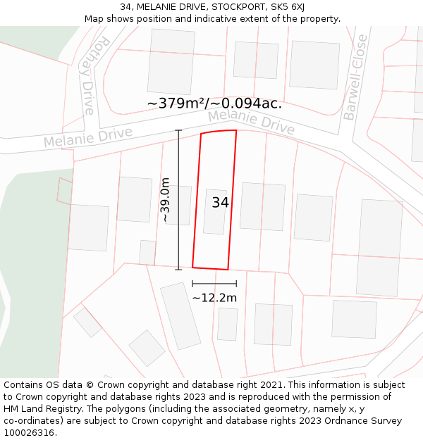 34, MELANIE DRIVE, STOCKPORT, SK5 6XJ: Plot and title map