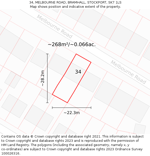 34, MELBOURNE ROAD, BRAMHALL, STOCKPORT, SK7 1LS: Plot and title map