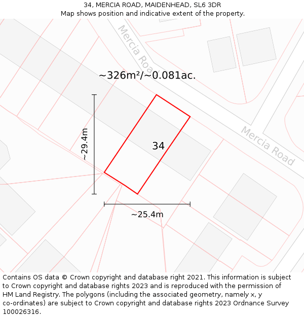 34, MERCIA ROAD, MAIDENHEAD, SL6 3DR: Plot and title map