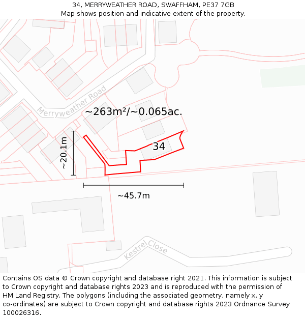 34, MERRYWEATHER ROAD, SWAFFHAM, PE37 7GB: Plot and title map