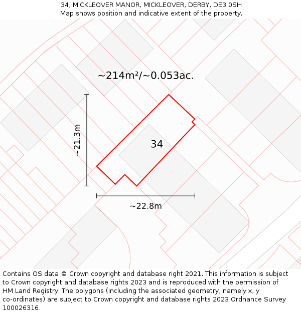 34, MICKLEOVER MANOR, MICKLEOVER, DERBY, DE3 0SH: Plot and title map