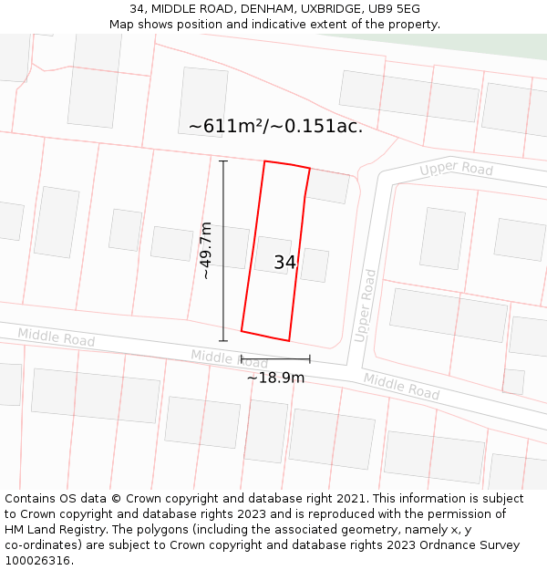 34, MIDDLE ROAD, DENHAM, UXBRIDGE, UB9 5EG: Plot and title map