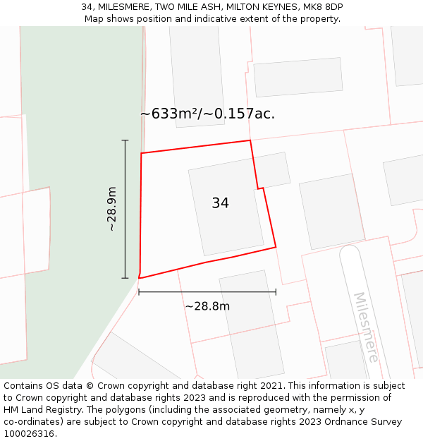 34, MILESMERE, TWO MILE ASH, MILTON KEYNES, MK8 8DP: Plot and title map