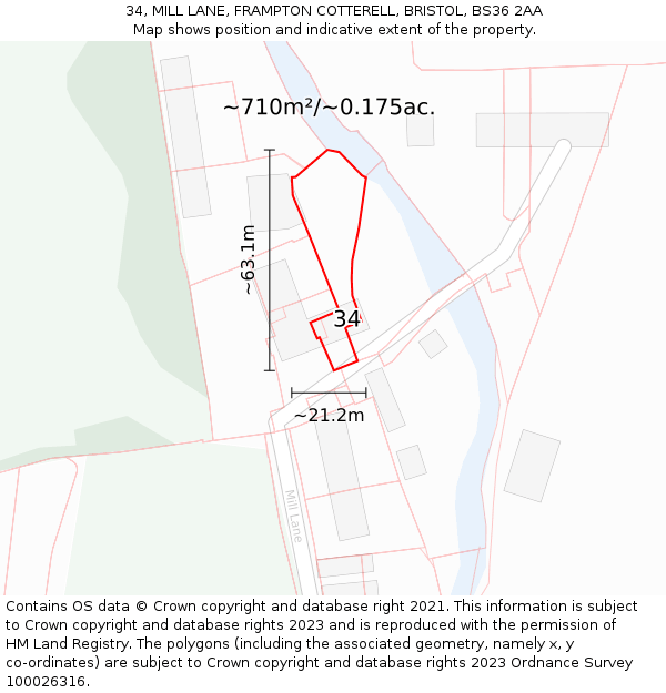 34, MILL LANE, FRAMPTON COTTERELL, BRISTOL, BS36 2AA: Plot and title map