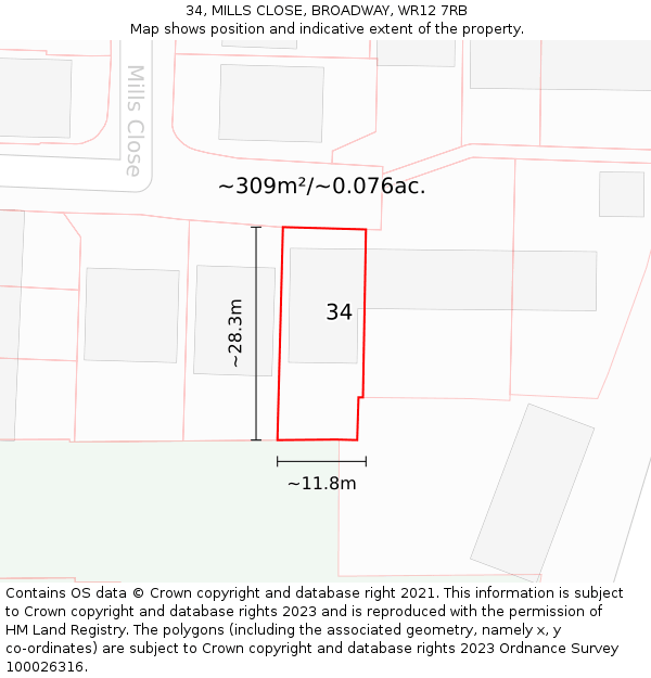 34, MILLS CLOSE, BROADWAY, WR12 7RB: Plot and title map