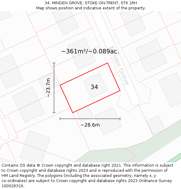 34, MINDEN GROVE, STOKE-ON-TRENT, ST6 1RH: Plot and title map