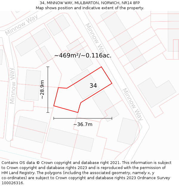 34, MINNOW WAY, MULBARTON, NORWICH, NR14 8FP: Plot and title map