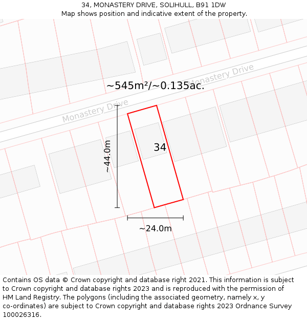 34, MONASTERY DRIVE, SOLIHULL, B91 1DW: Plot and title map